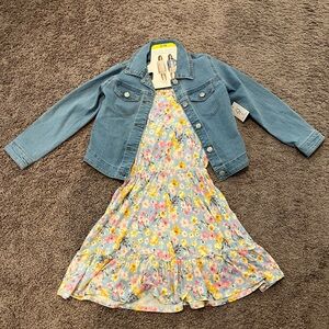 NWT! BCBG Girls Floral Blue Dress with ruffled hem & Denim Jean Jacket set